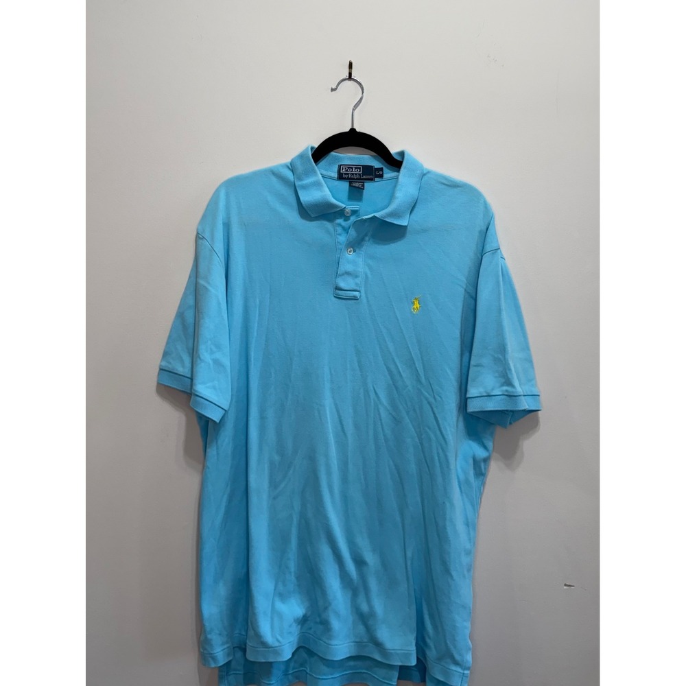 Polo Ralph Lauren Mens Large Light Blue Short Sleeve Pique Polo Yellow Pony